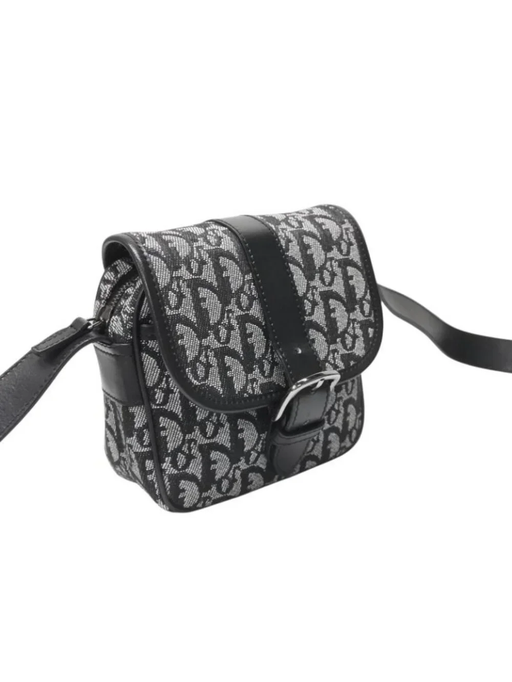Dior Shoulder Bag Trotter Canvas Leather Black Galliano